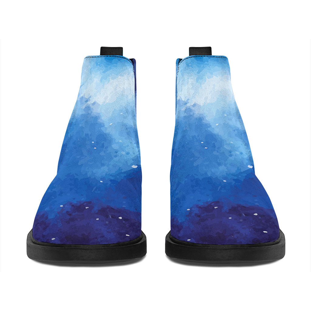 Dark Blue Galaxy Space Print Flat Ankle Boots