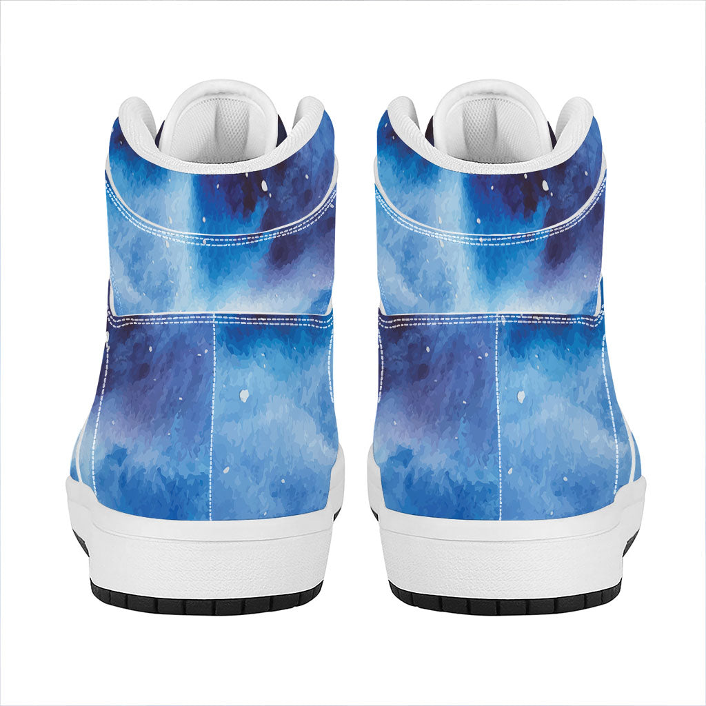 Dark Blue Galaxy Space Print High Top Leather Sneakers