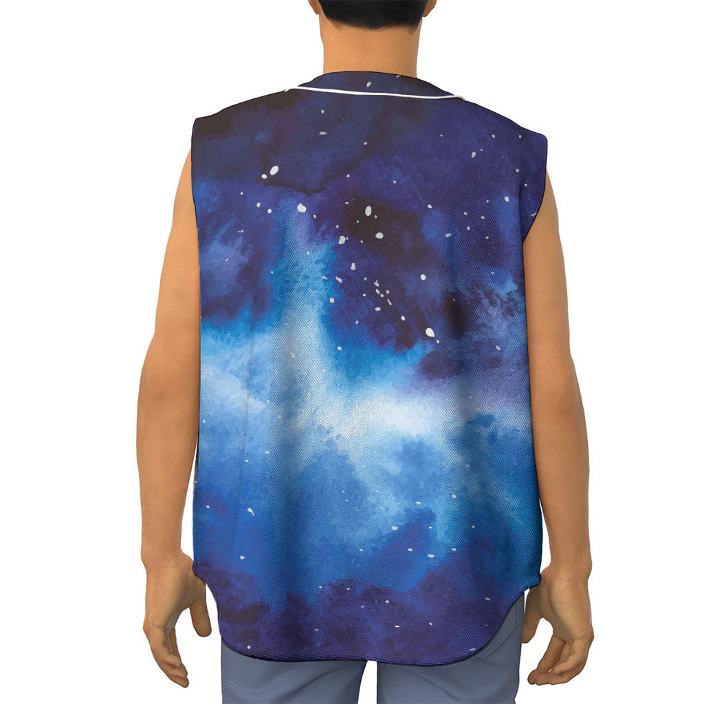 Dark Blue Galaxy Space Print Sleeveless Baseball Jersey