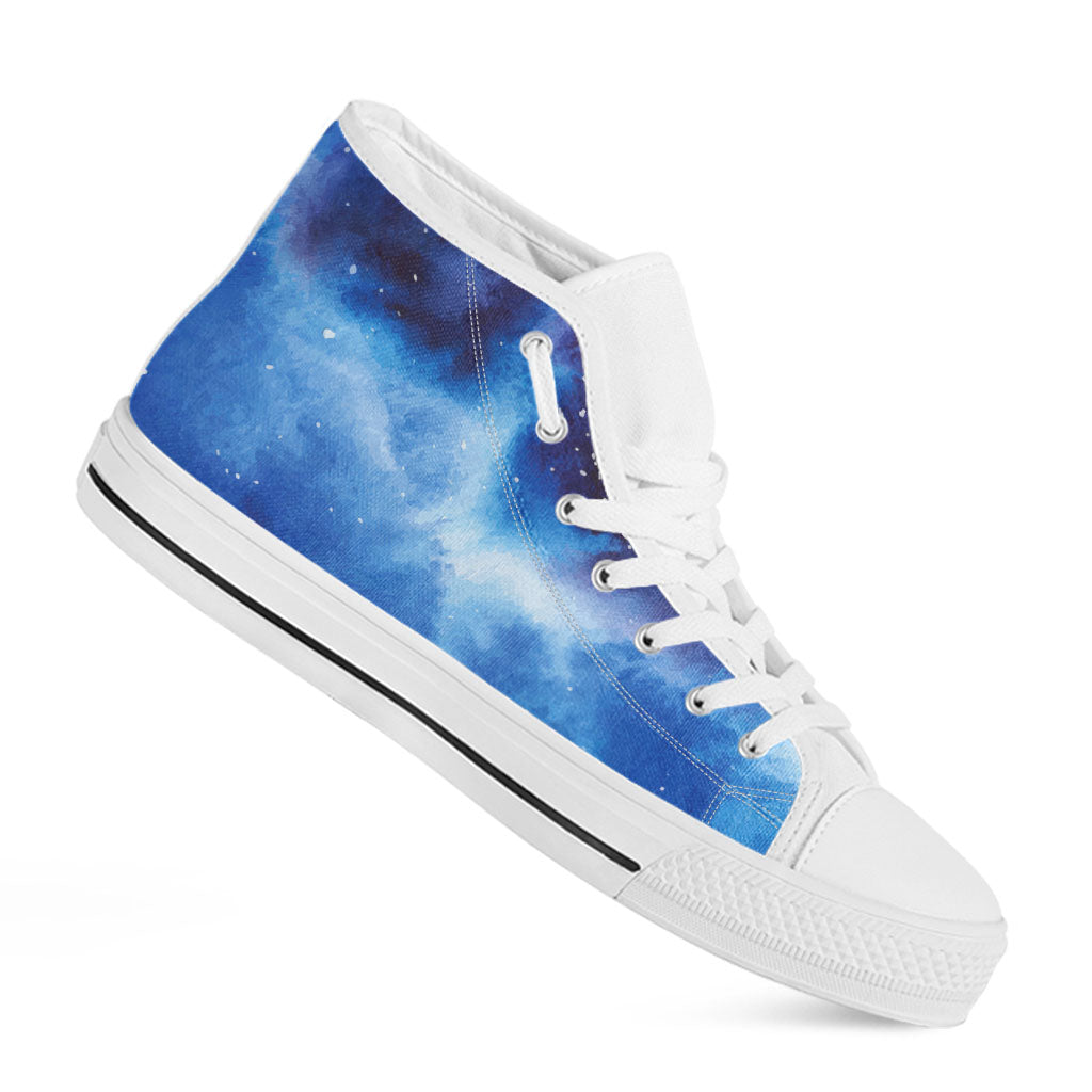 Dark Blue Galaxy Space Print White High Top Sneakers