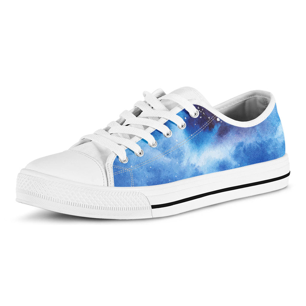 Dark Blue Galaxy Space Print White Low Top Sneakers