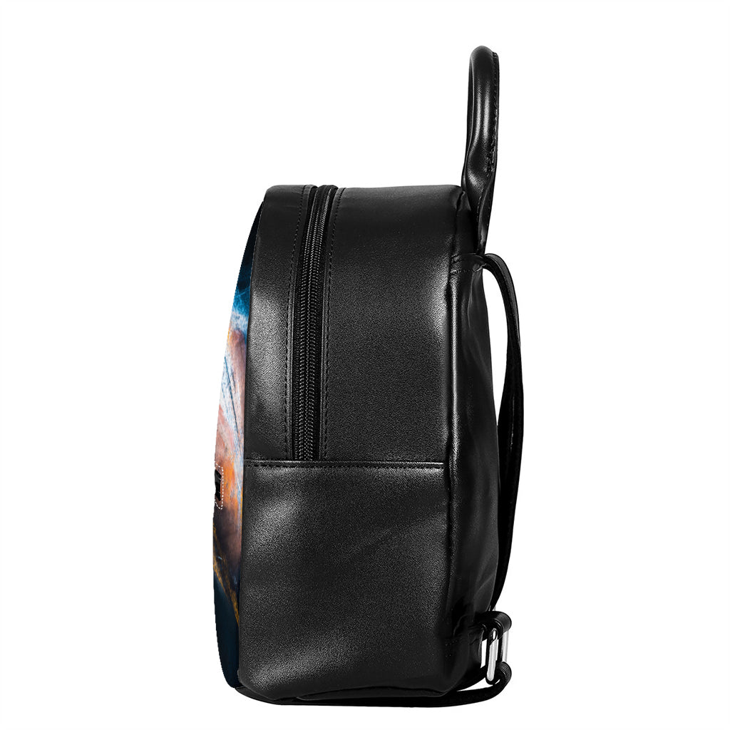 Dark Blue Horse Painting Print Leather Backpack