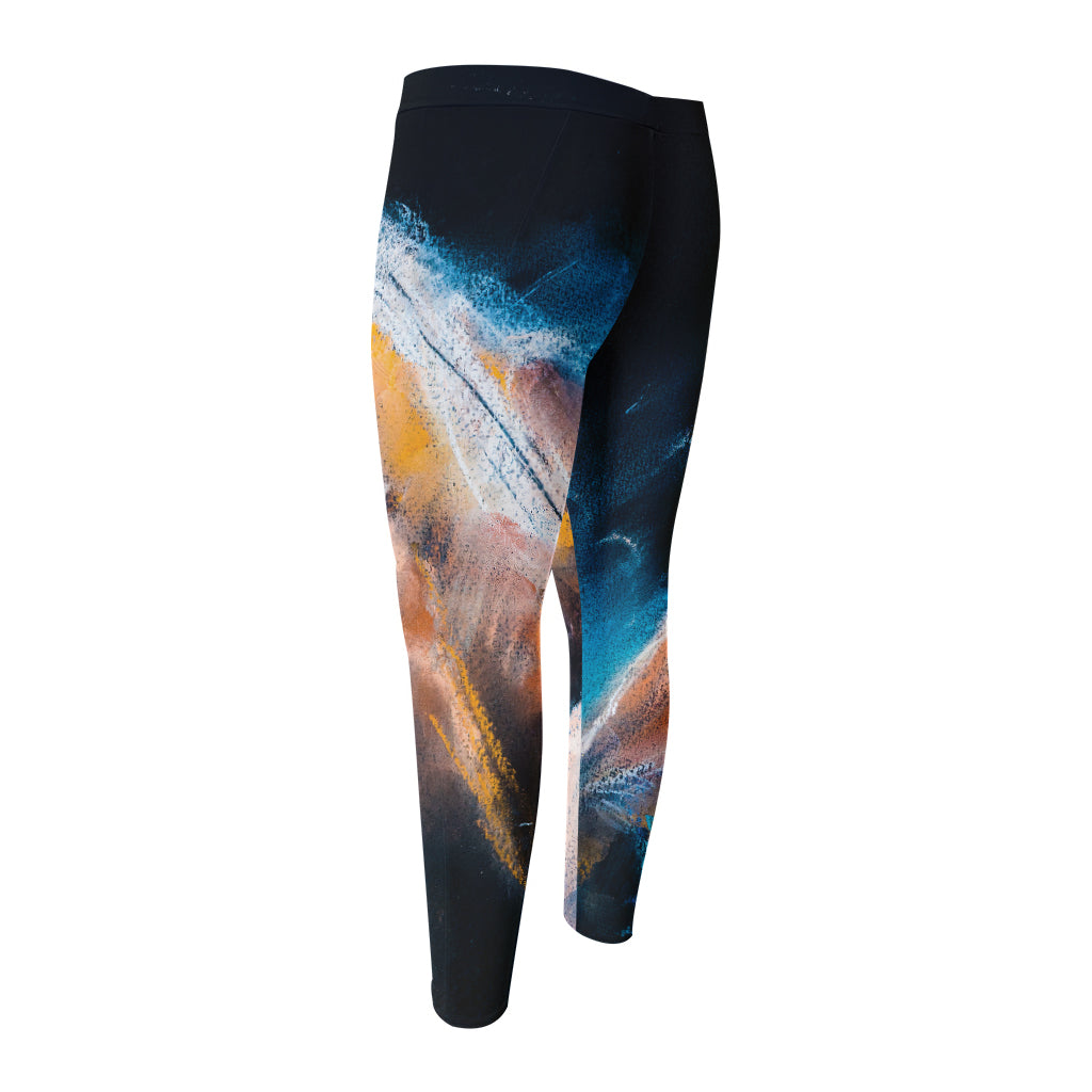 Dark Blue Horse Painting Print Men's Compression Pants
