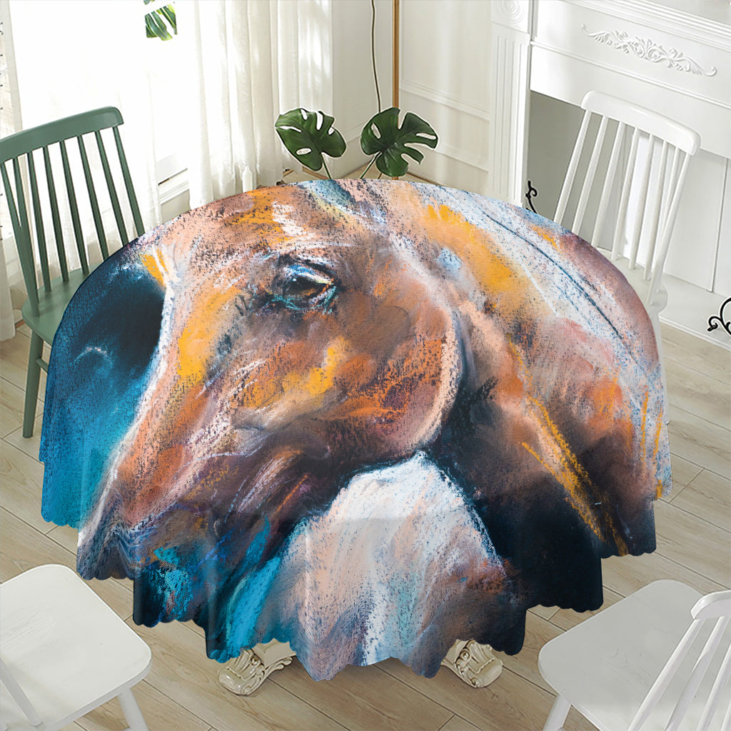 Dark Blue Horse Painting Print Waterproof Round Tablecloth