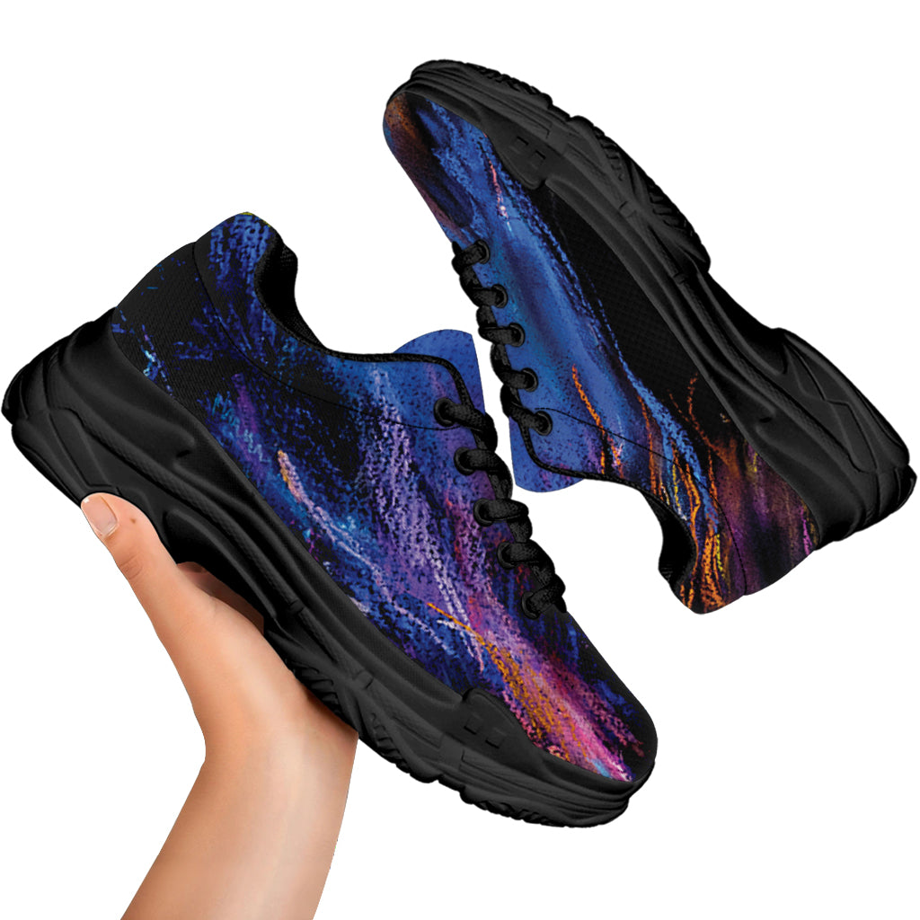 Dark Blue Horse Portrait Print Black Chunky Shoes