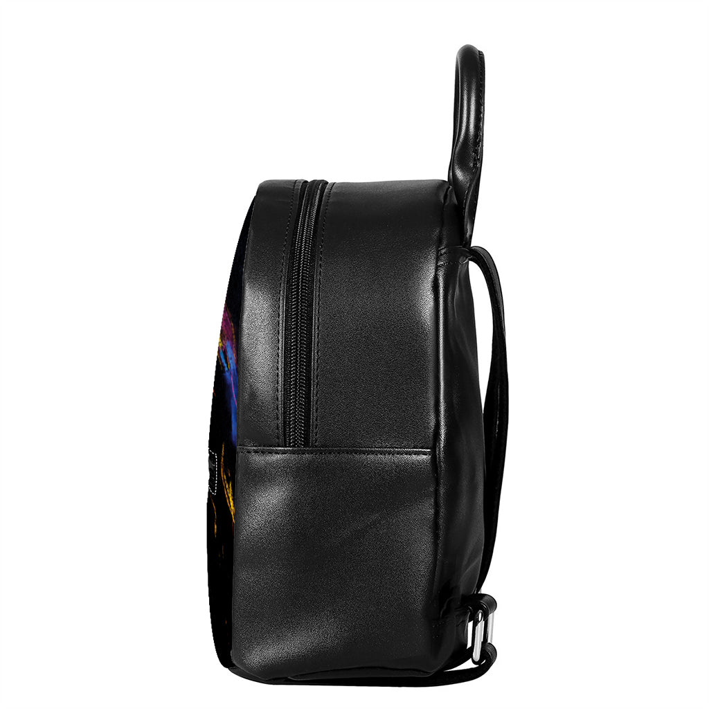 Dark Blue Horse Portrait Print Leather Backpack