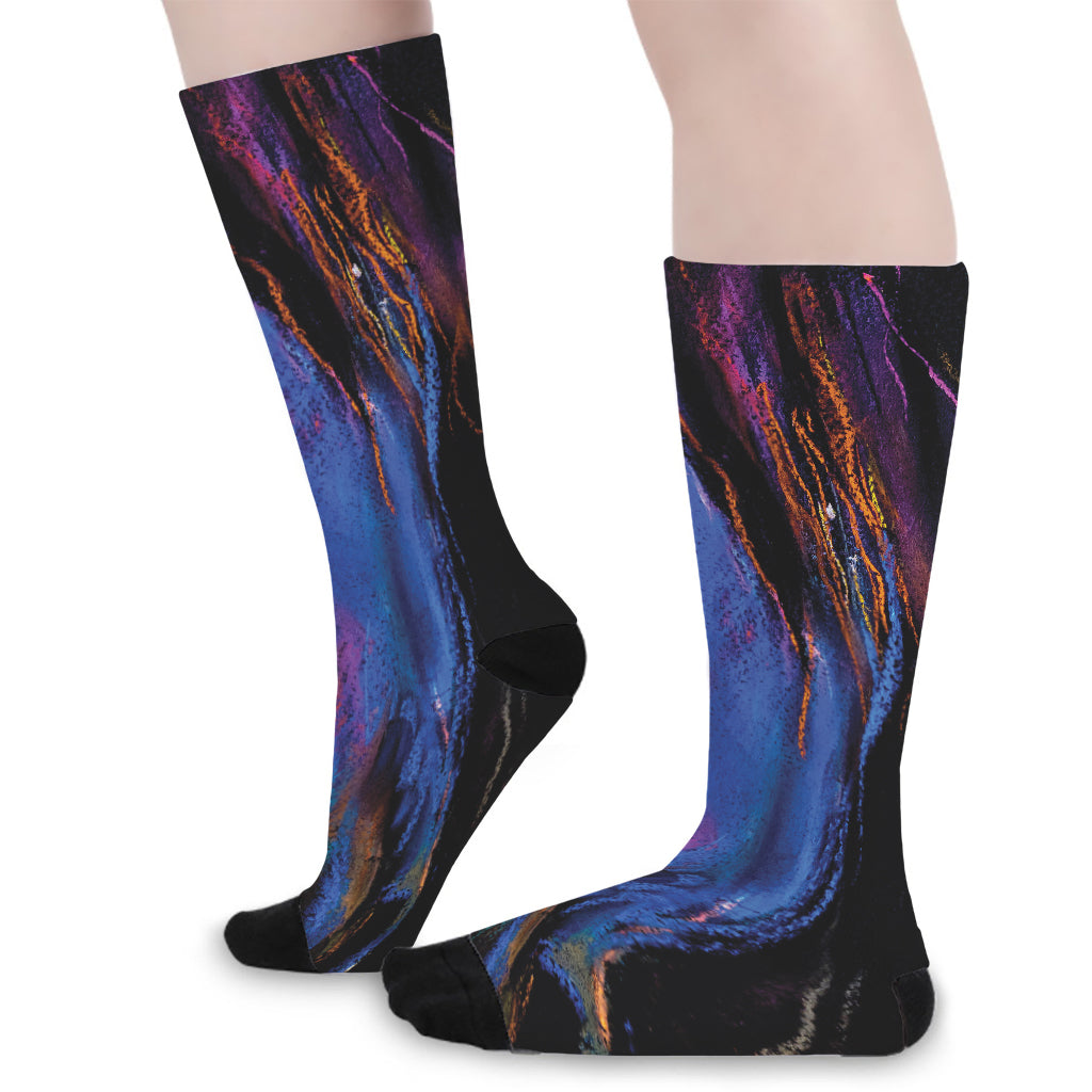 Dark Blue Horse Portrait Print Long Socks