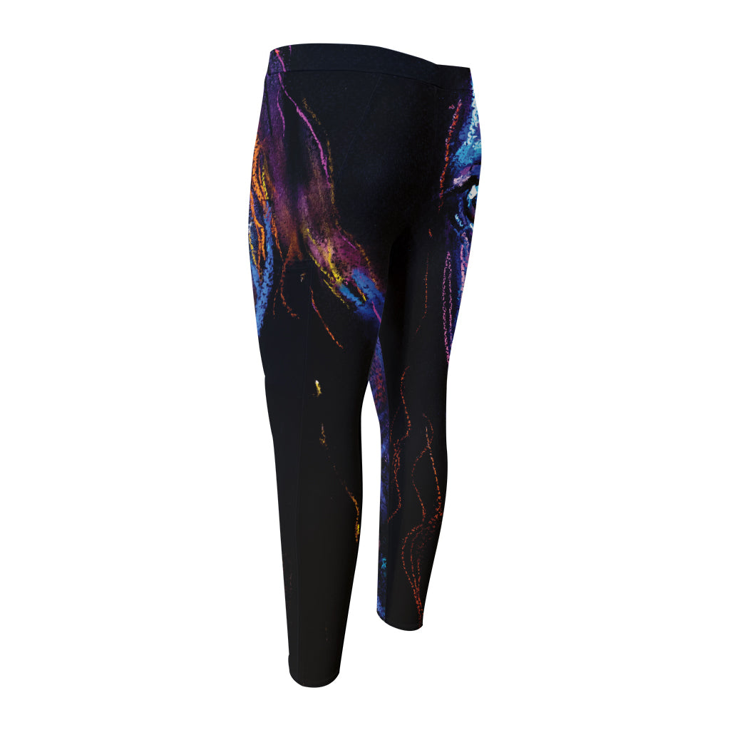 Dark Blue Horse Portrait Print Men's Compression Pants