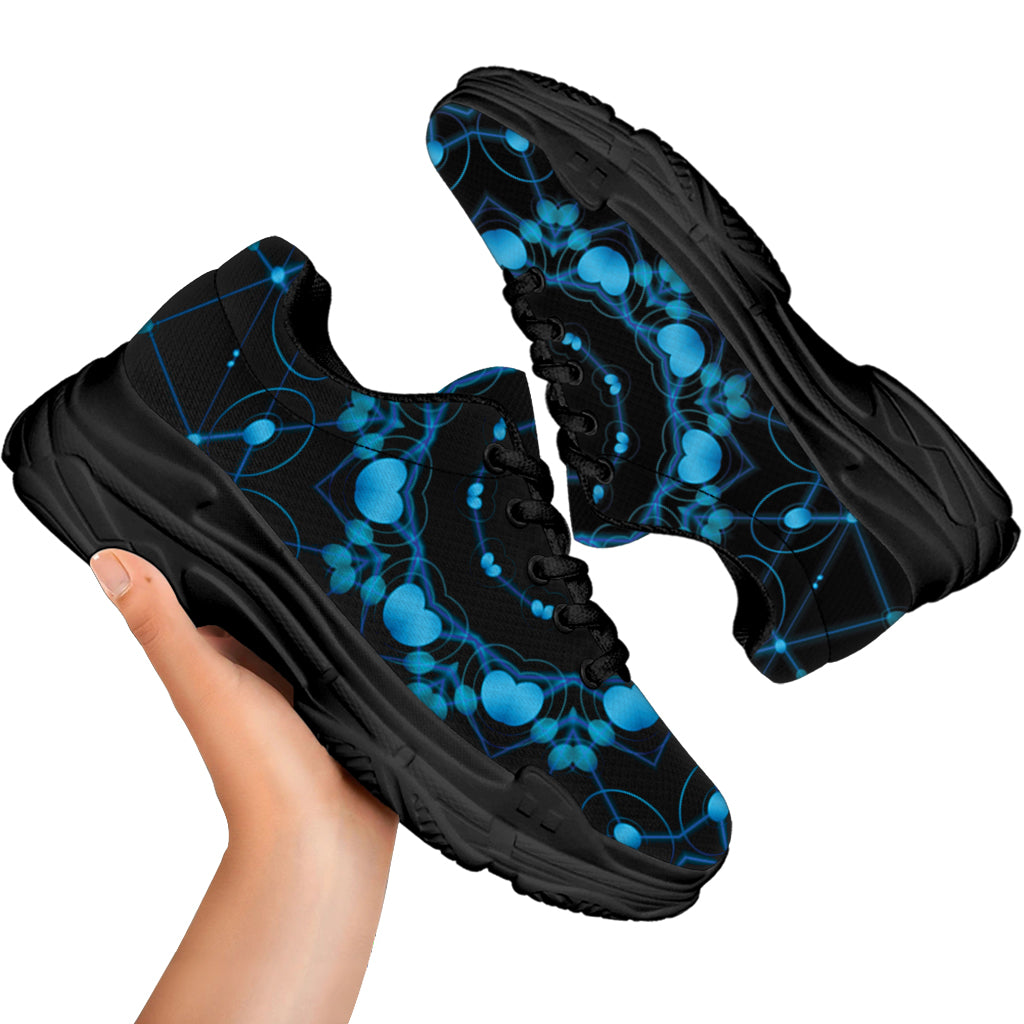 Dark Blue Kaleidoscope Print Black Chunky Shoes