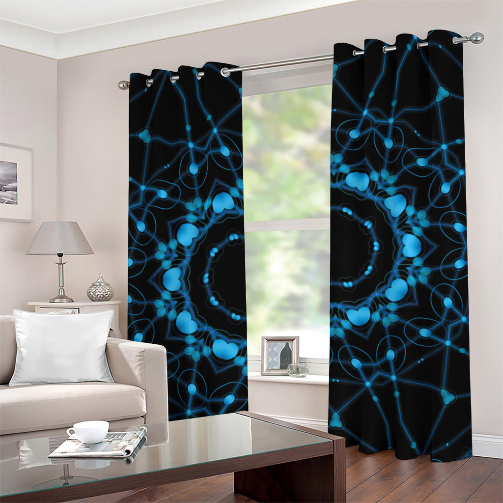 Dark Blue Kaleidoscope Print Grommet Curtains