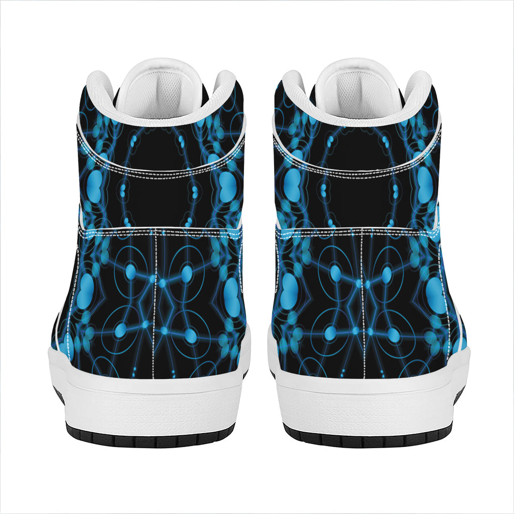 Dark Blue Kaleidoscope Print High Top Leather Sneakers
