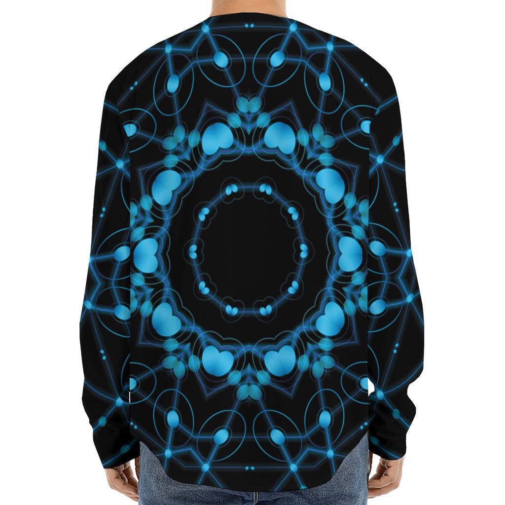 Dark Blue Kaleidoscope Print Long Sleeve Baseball Jersey