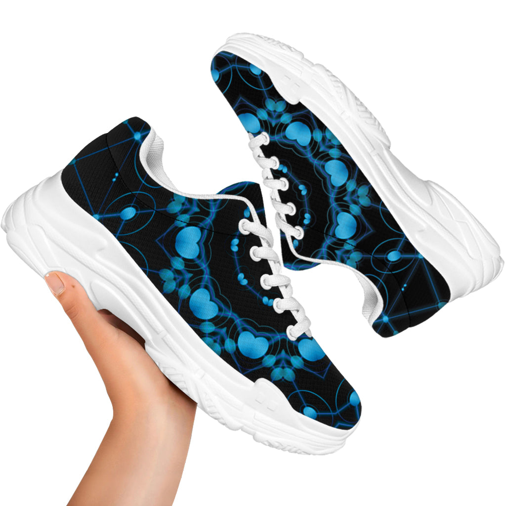 Dark Blue Kaleidoscope Print White Chunky Shoes