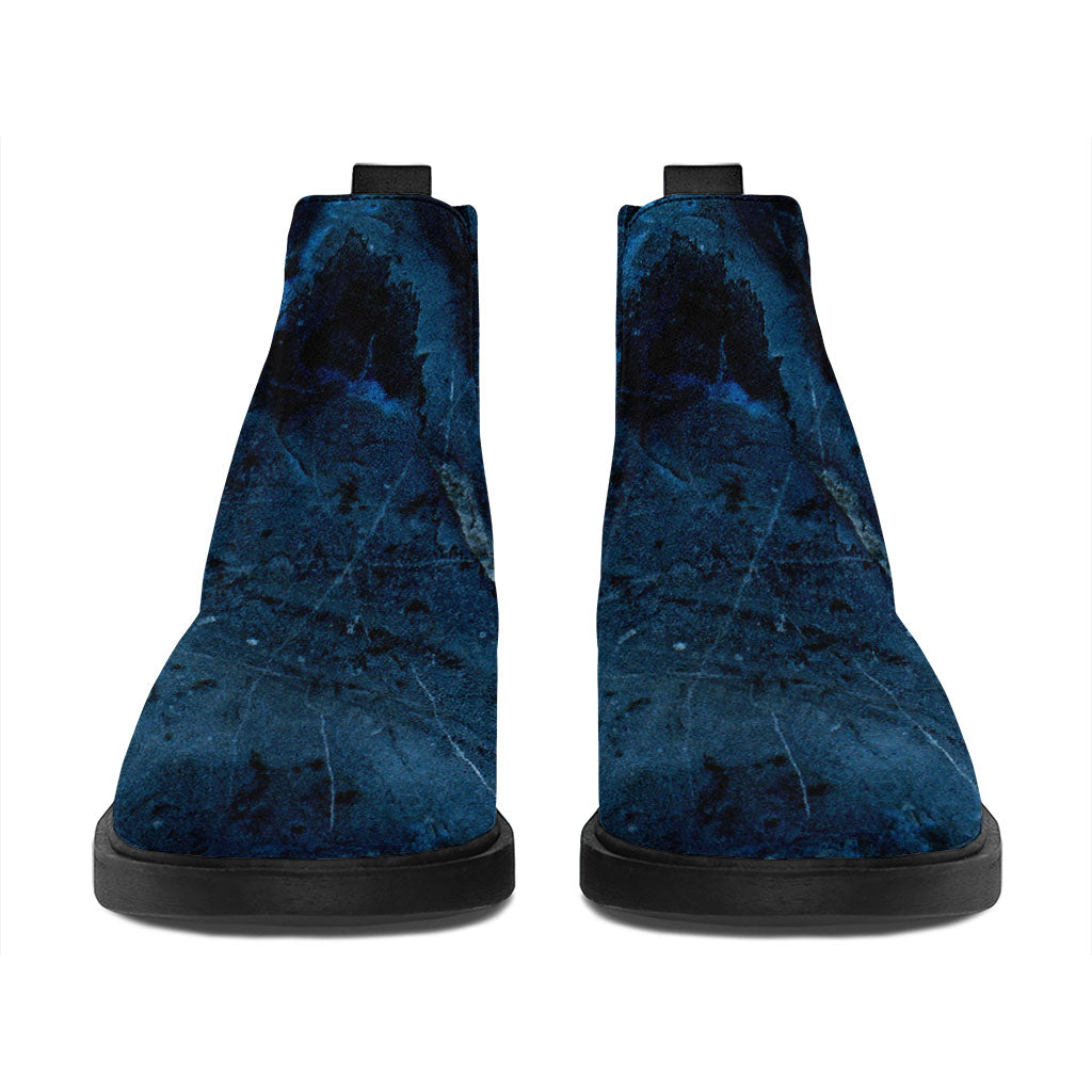 Dark Blue Marble Print Flat Ankle Boots