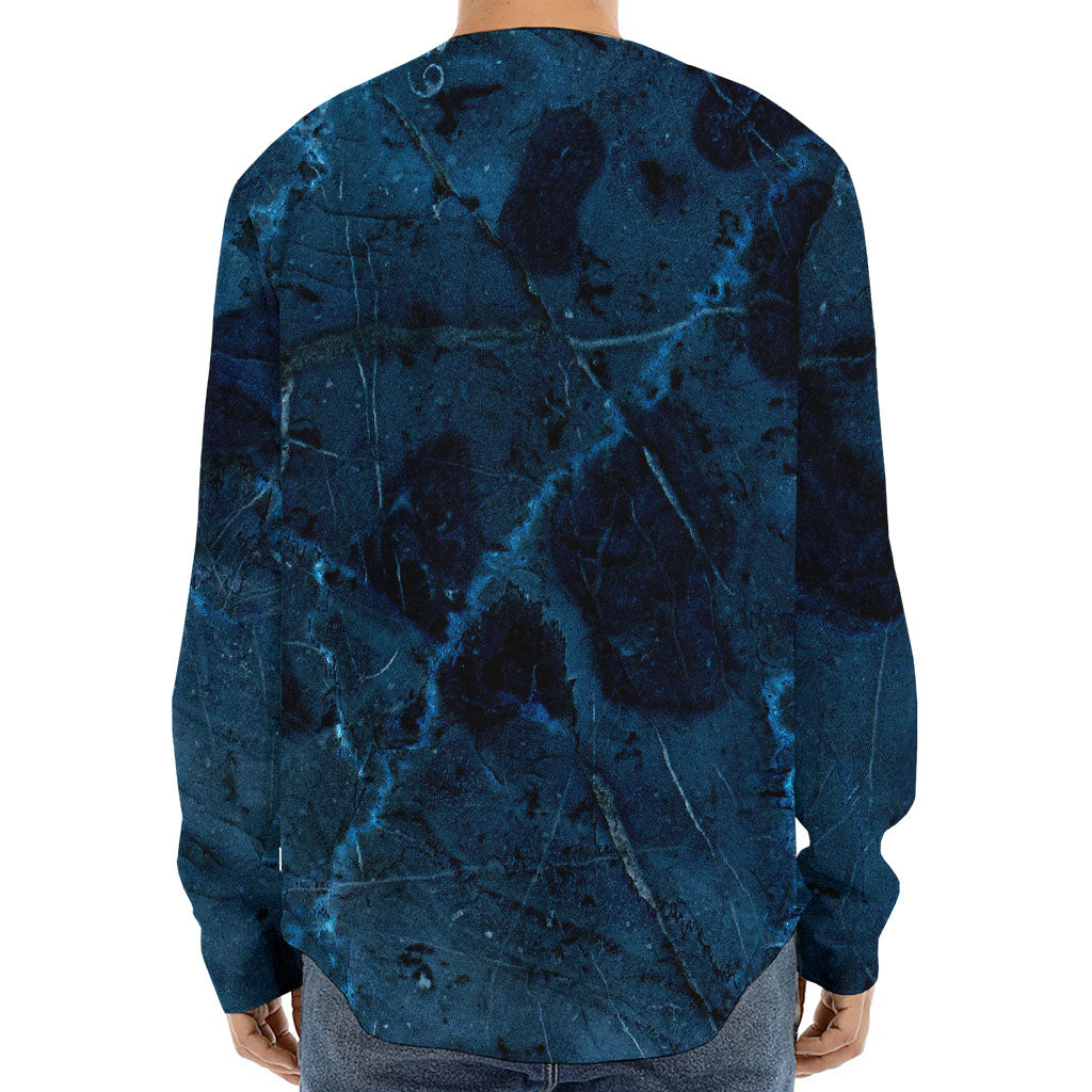 Dark Blue Marble Print Long Sleeve Baseball Jersey