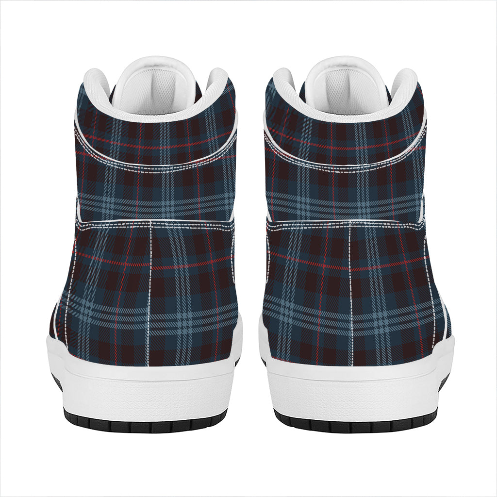 Dark Blue Tartan Pattern Print High Top Leather Sneakers