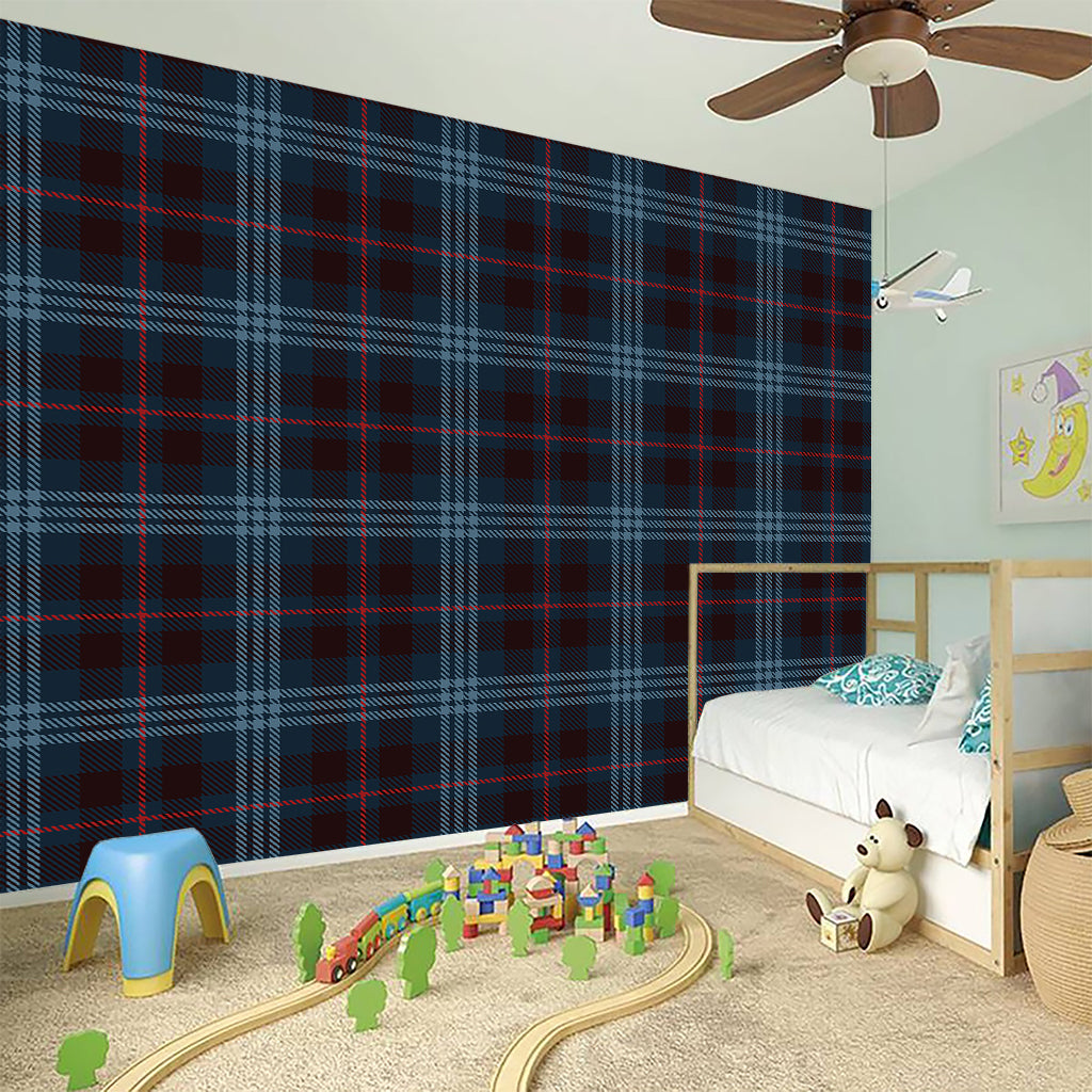 Dark Blue Tartan Pattern Print Wall Sticker