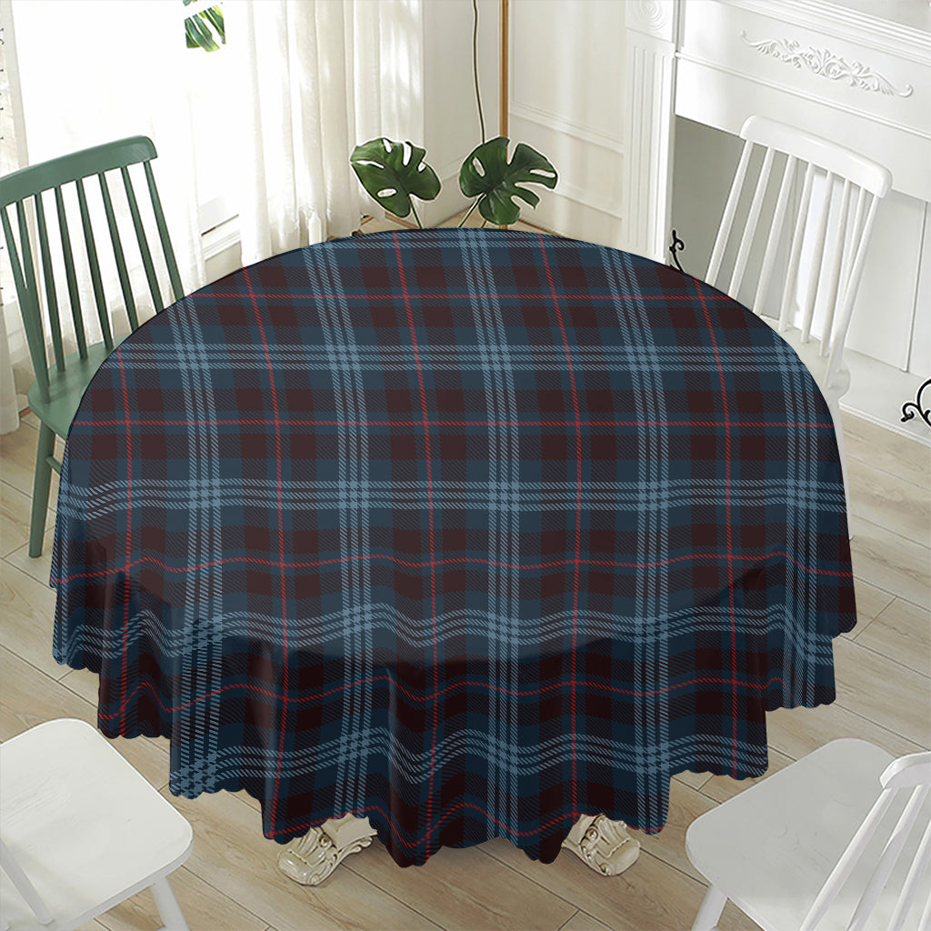 Dark Blue Tartan Pattern Print Waterproof Round Tablecloth
