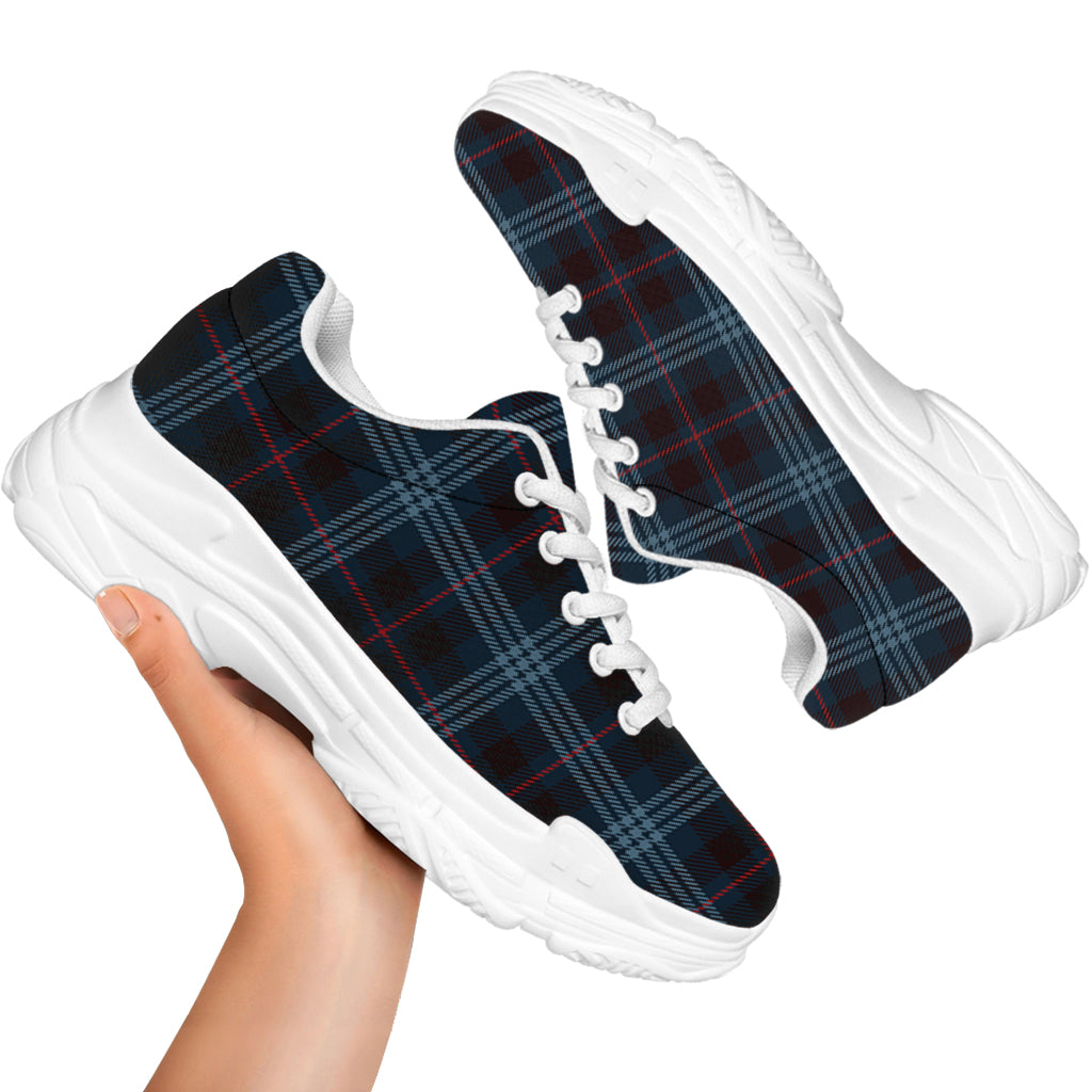 Dark Blue Tartan Pattern Print White Chunky Shoes