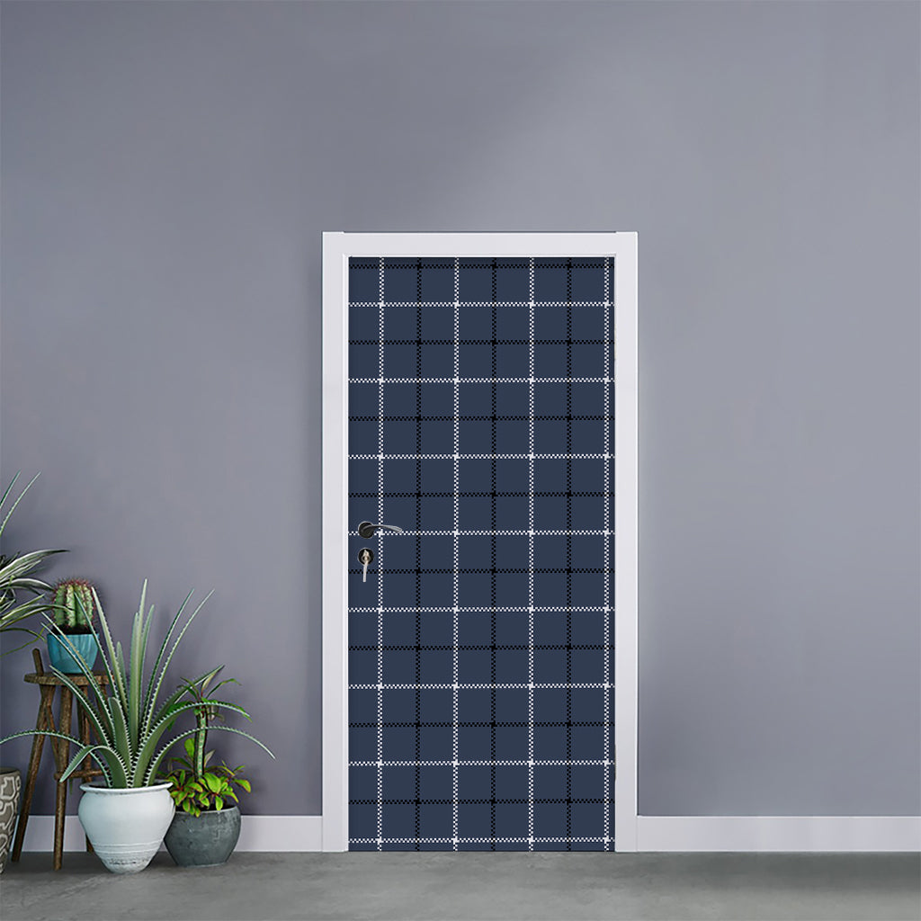 Dark Blue Tattersall Pattern Print Door Sticker