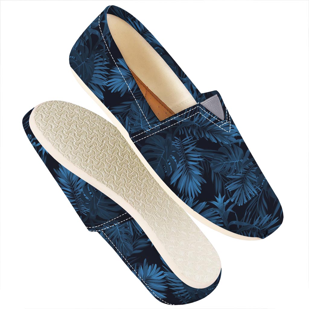 Dark Blue Tropical Leaf Pattern Print Casual Shoes