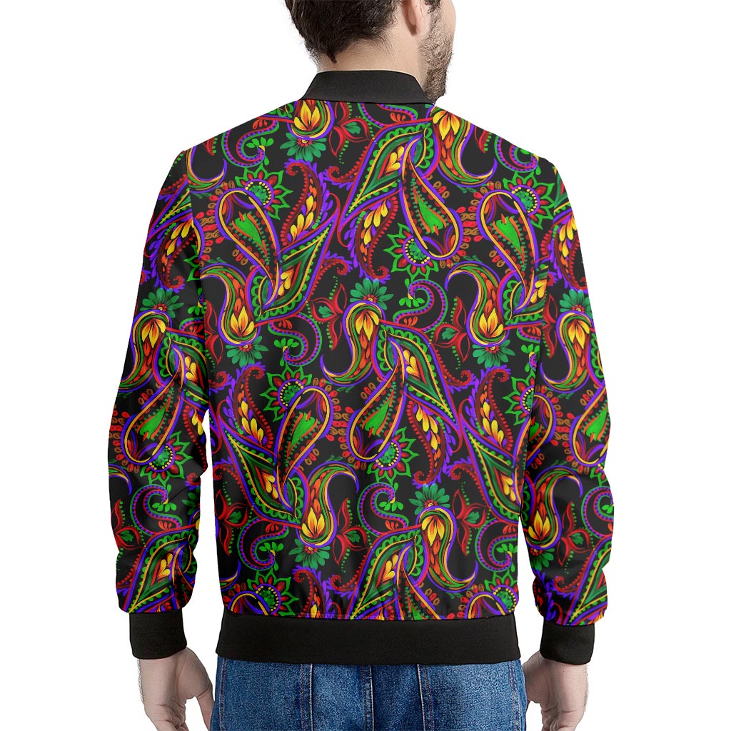 Dark Bohemian Paisley Pattern Print Men's Bomber Jacket