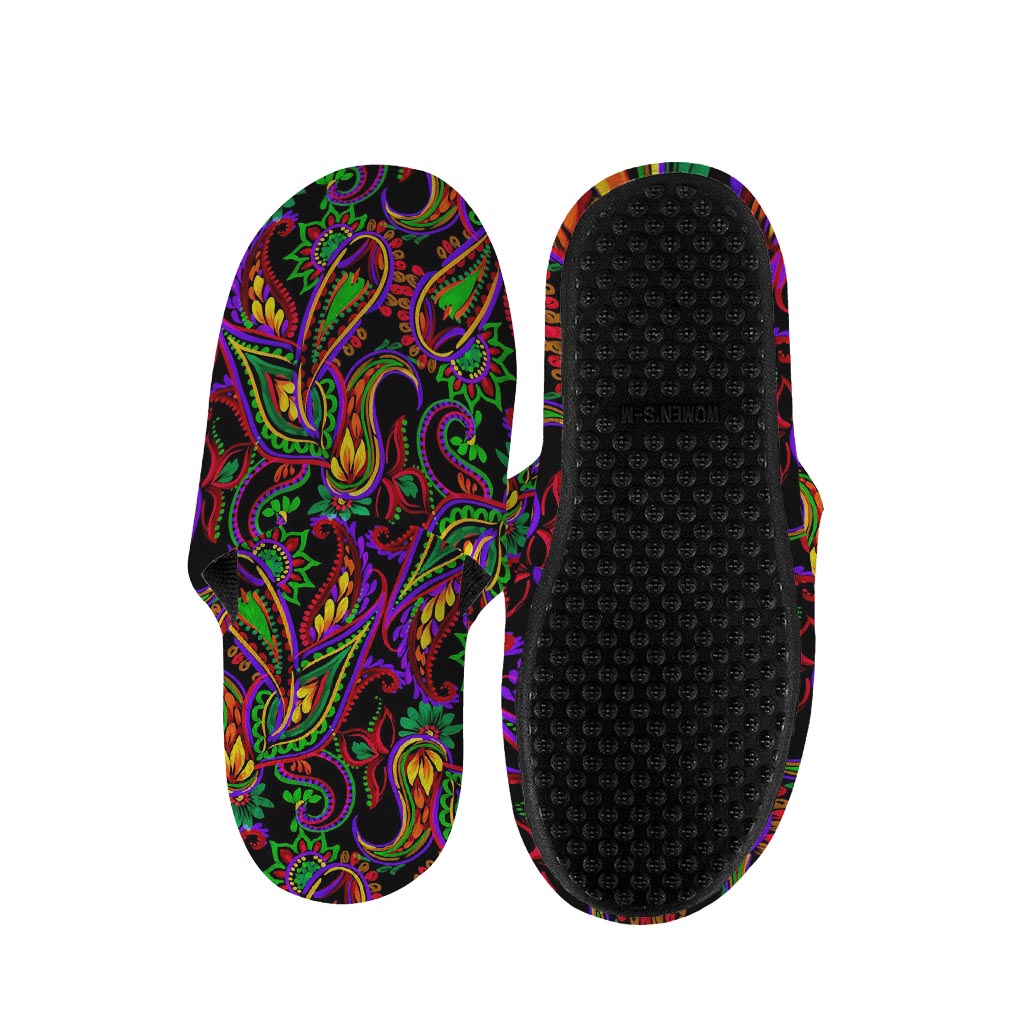 Dark Bohemian Paisley Pattern Print Slippers