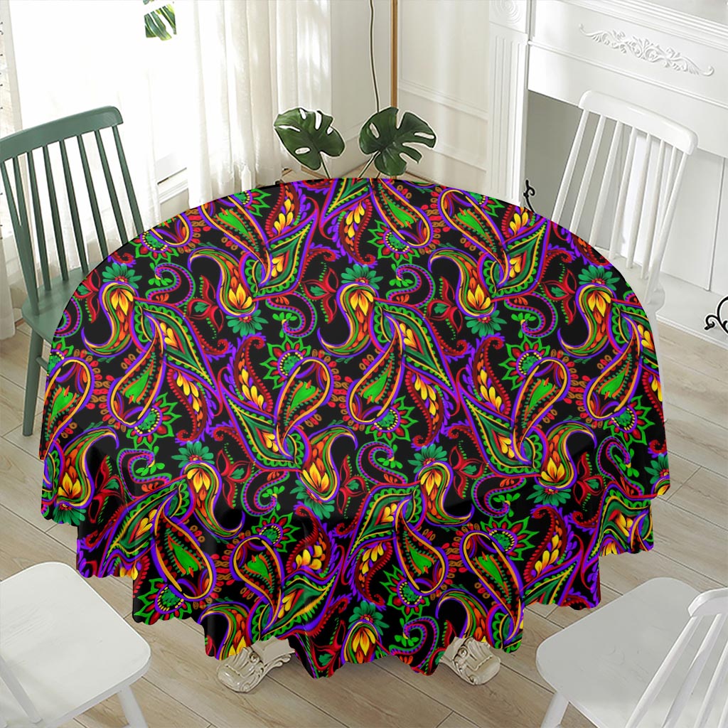 Dark Bohemian Paisley Pattern Print Waterproof Round Tablecloth