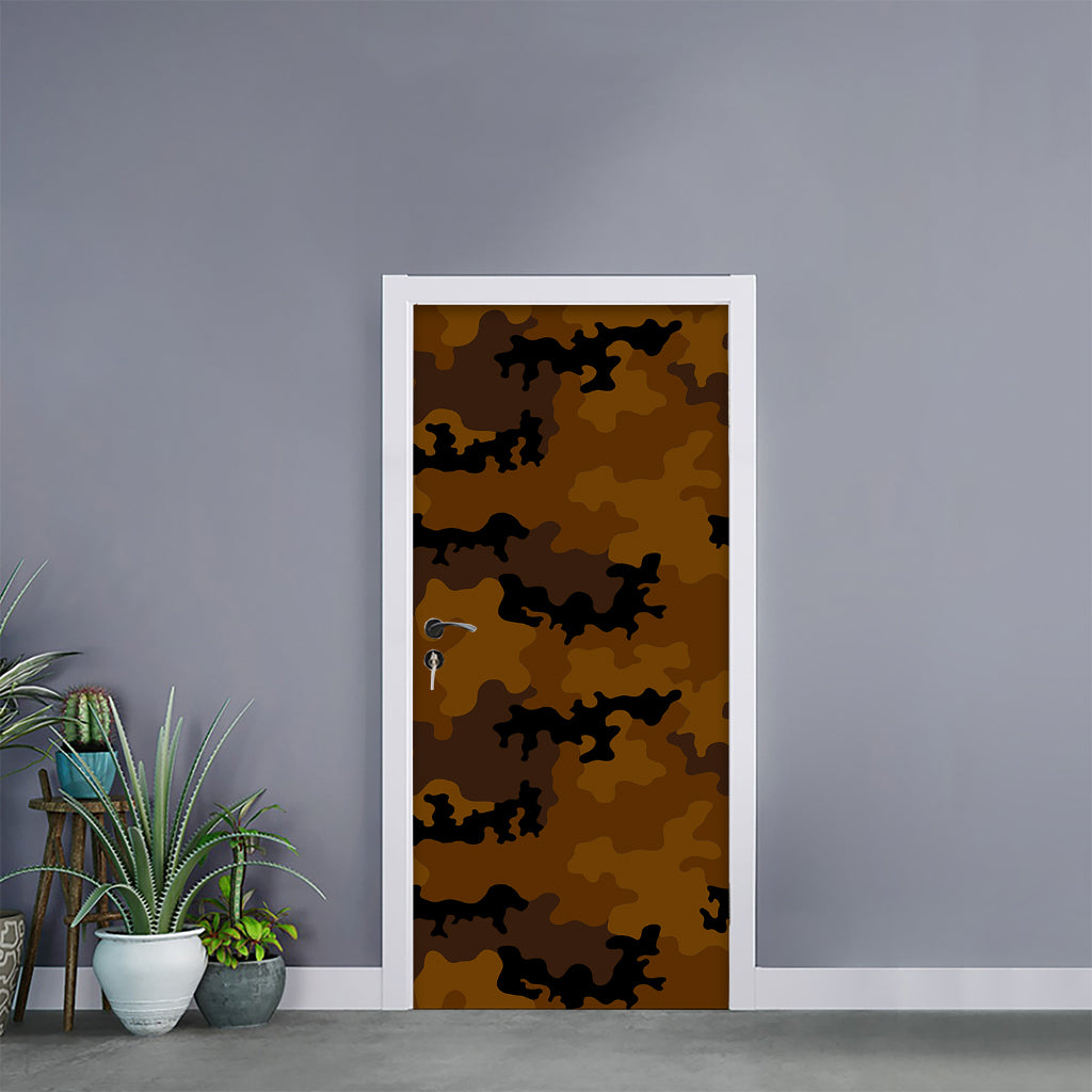 Dark Brown Camouflage Print Door Sticker