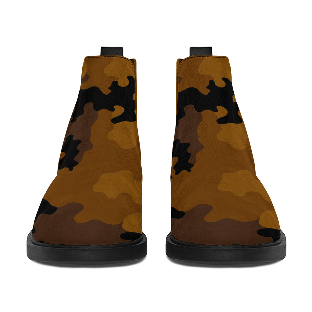 Dark Brown Camouflage Print Flat Ankle Boots