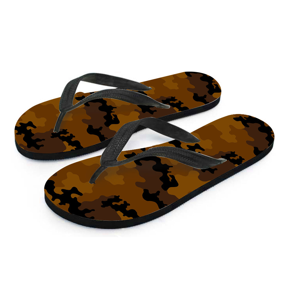Dark Brown Camouflage Print Flip Flops