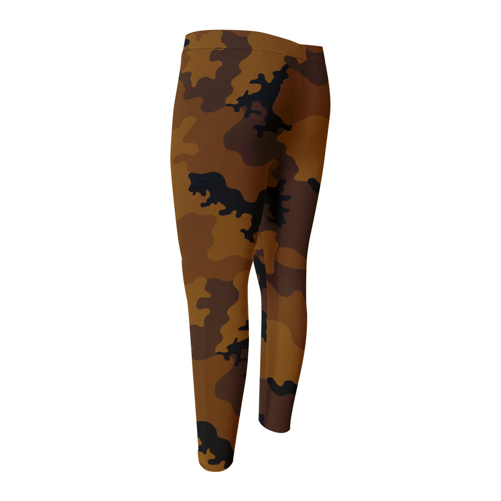 Dark Brown Camouflage Print Men's Compression Pants