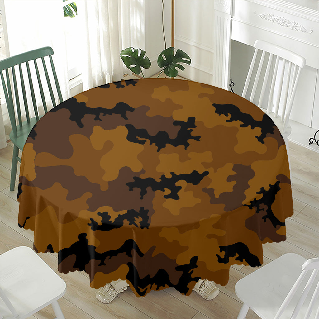 Dark Brown Camouflage Print Waterproof Round Tablecloth
