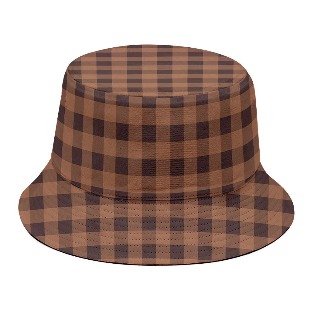 Dark Brown Check Pattern Print Bucket Hat