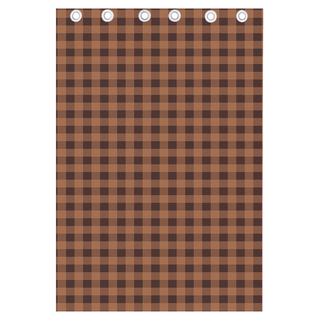 Dark Brown Check Pattern Print Curtain