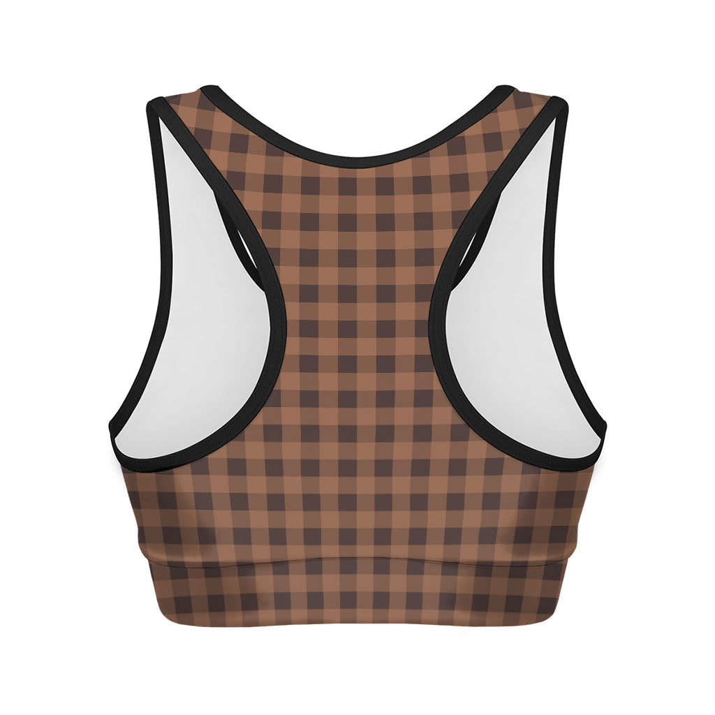 Dark Brown Check Pattern Print Women's Sports Bra