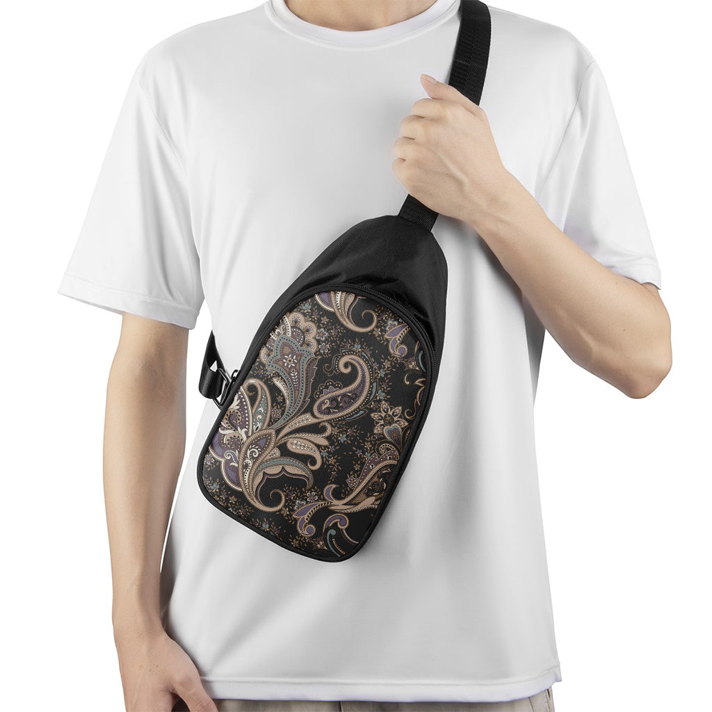 Dark Brown Paisley Pattern Print Chest Bag