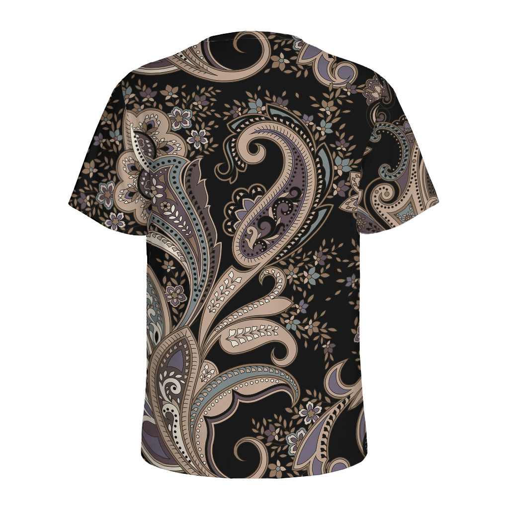 Dark Brown Paisley Pattern Print Men's Sports T-Shirt