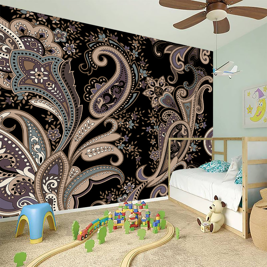 Dark Brown Paisley Pattern Print Wall Sticker