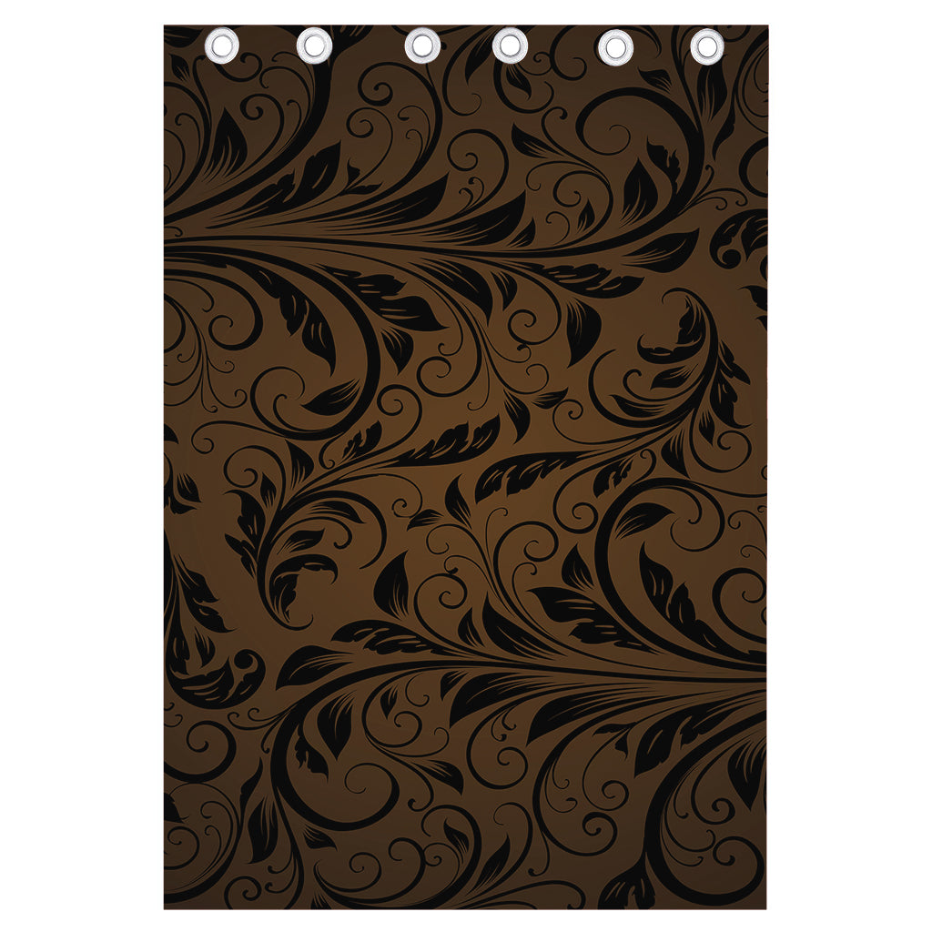Dark Brown Western Damask Print Curtain