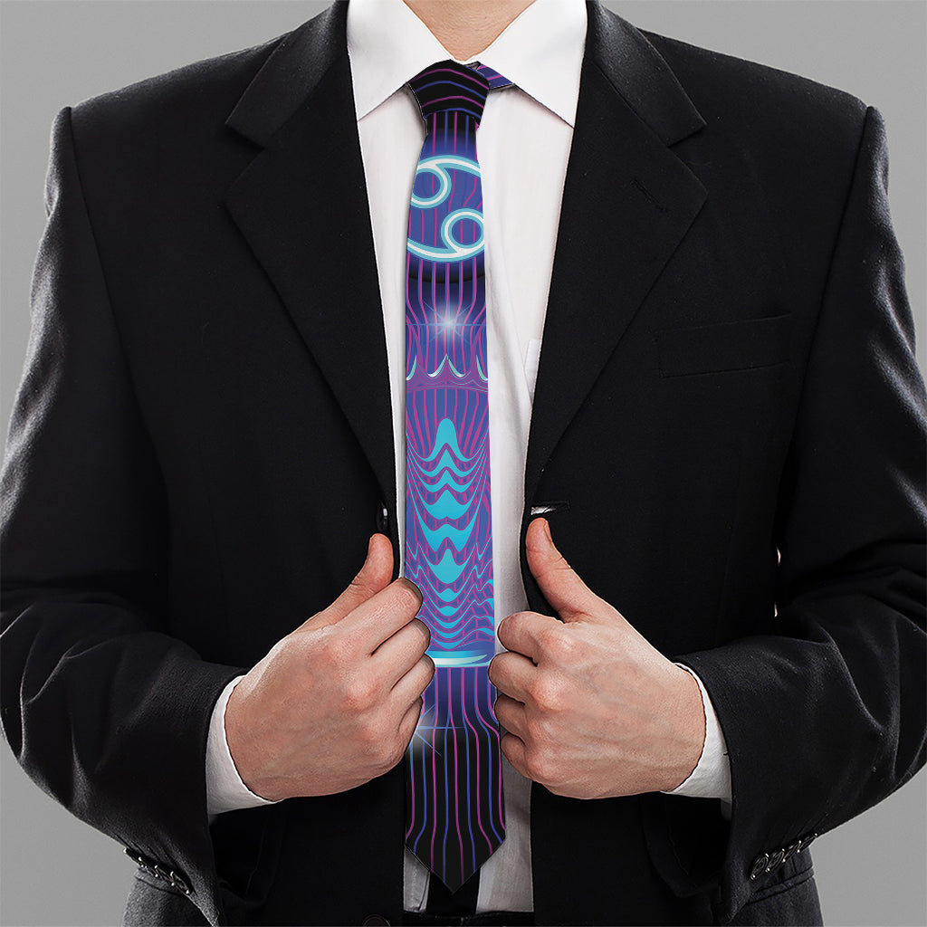 Dark Cancer Zodiac Sign Print Necktie