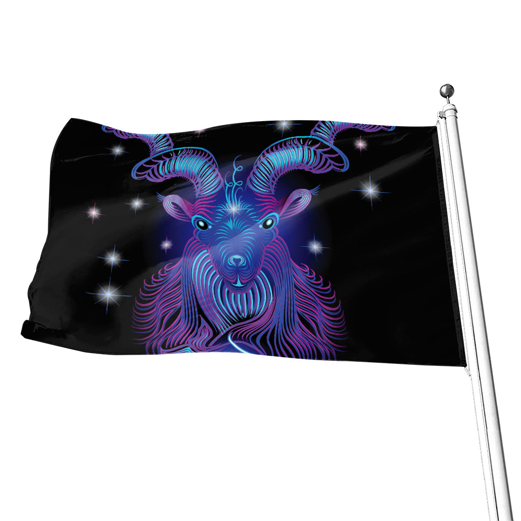Dark Capricorn Zodiac Sign Print Flag