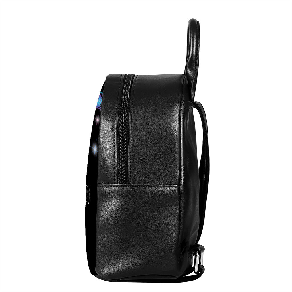 Dark Capricorn Zodiac Sign Print Leather Backpack