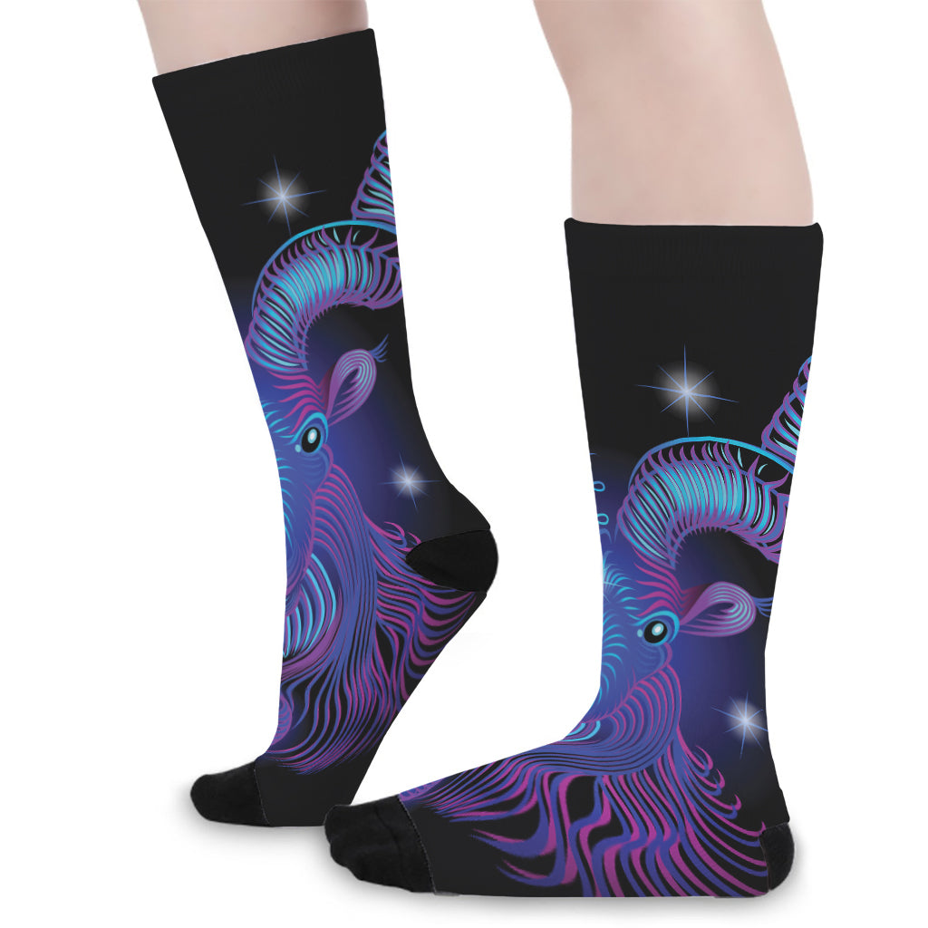 Dark Capricorn Zodiac Sign Print Long Socks
