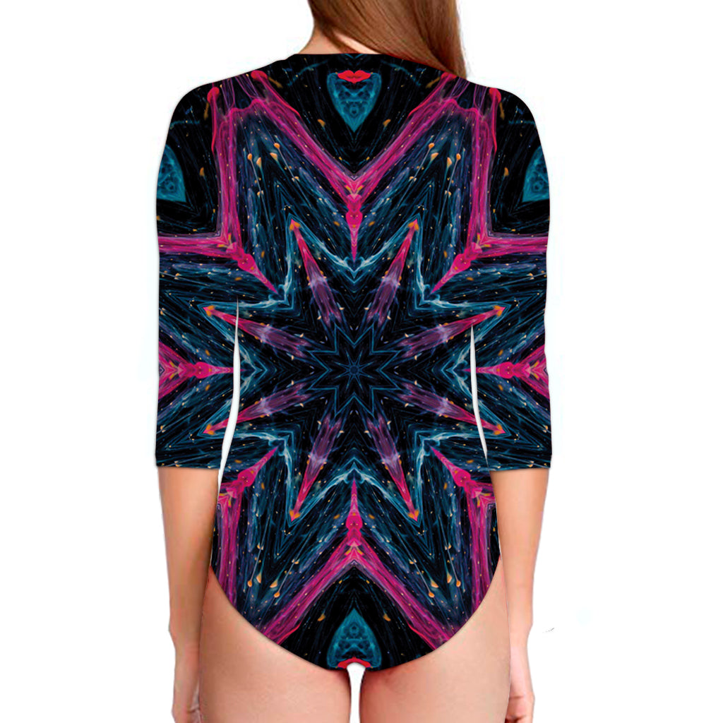 Dark Cloud Kaleidoscope Print Long Sleeve Swimsuit