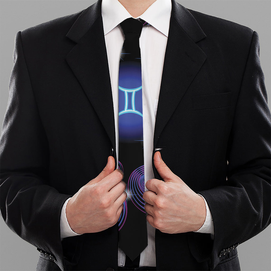 Dark Gemini Zodiac Sign Print Necktie