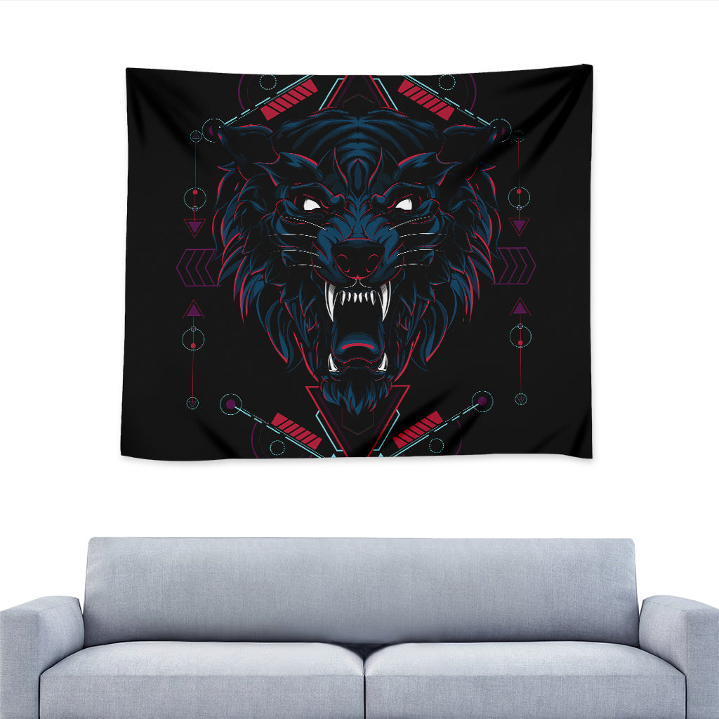 Dark Geometric Wolf Print Tapestry