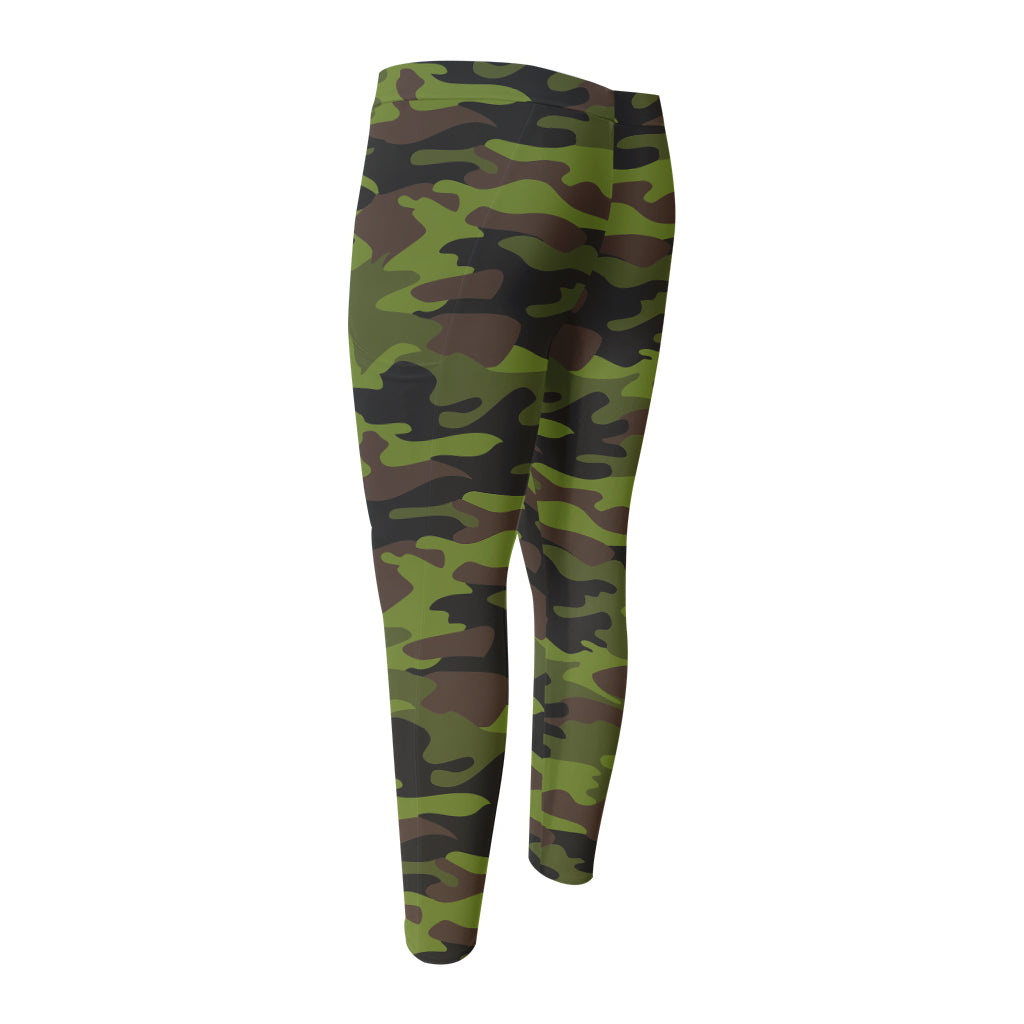 Dark Green And Black Camouflage Print Men's Compression Pants