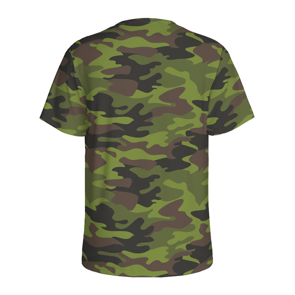 Dark Green And Black Camouflage Print Men's Sports T-Shirt
