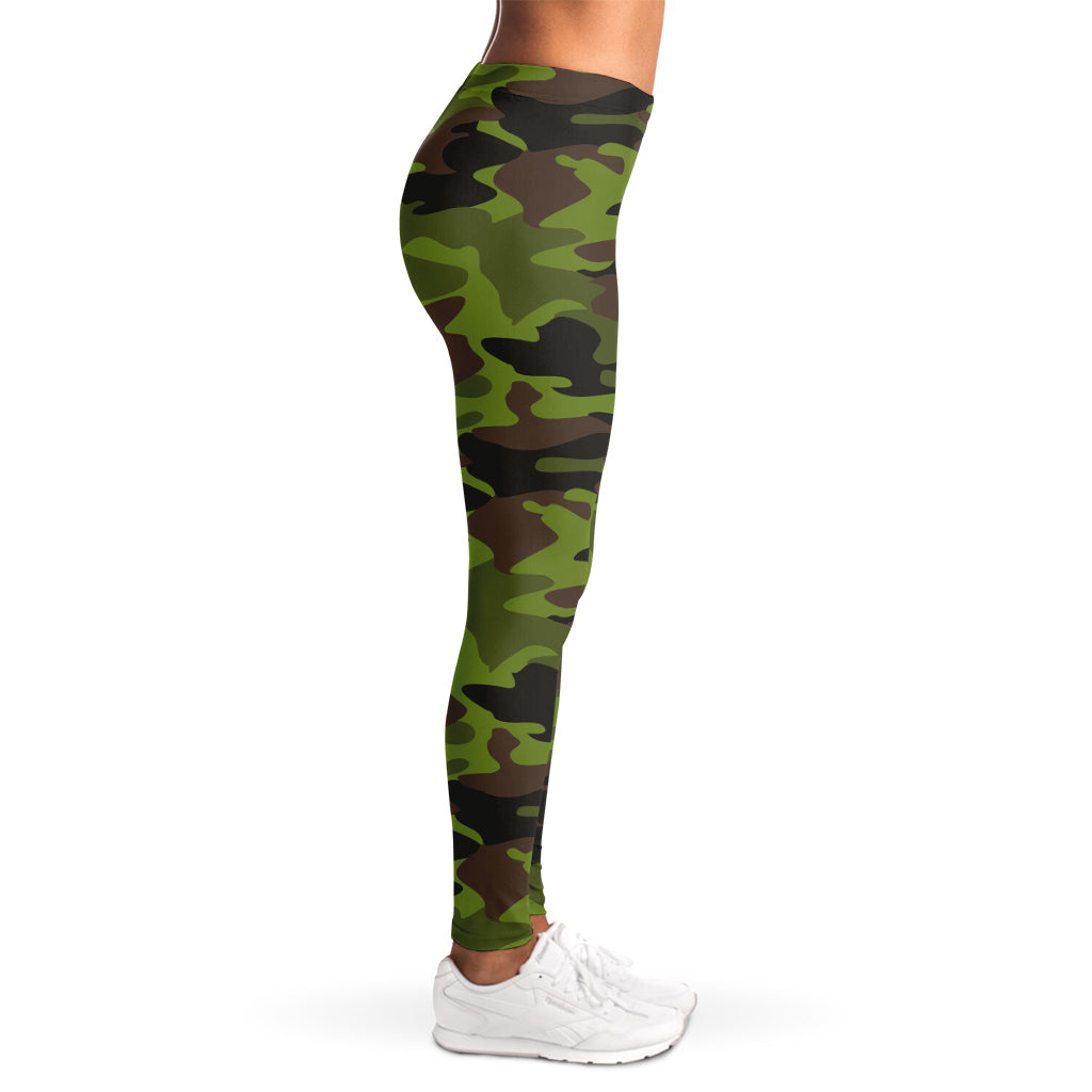 Dark Green And Black Camouflage Print Women's Leggings